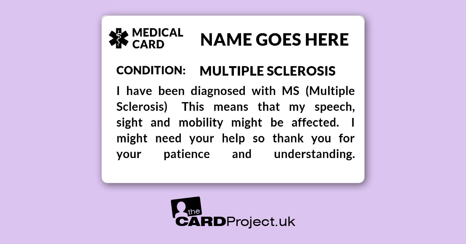 MS (Multiple sclerosis) Mono Awareness Medical ID Card  (FRONT)